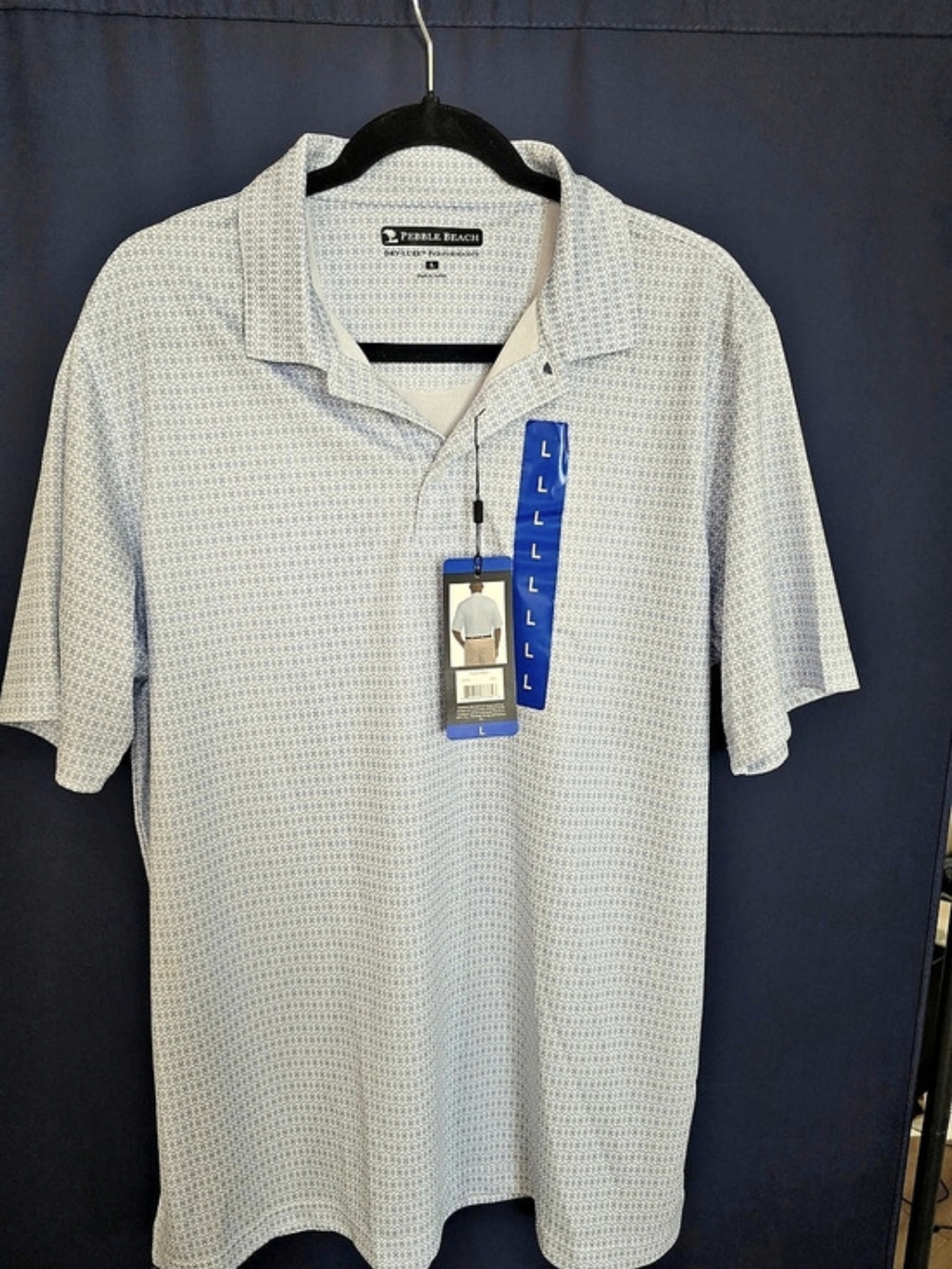 Pebble Beach Dry-Luxe Performance Polo Geometric White & Blue Large